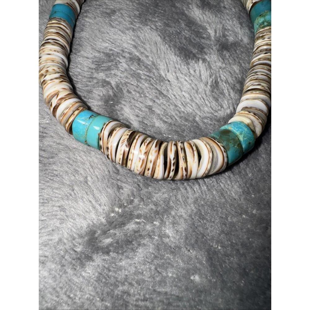 vtg Native American Navajo sterling Silver 925 turquoise Heishi Shell necklace - Picture 4 of 6